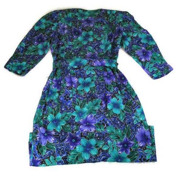 Vintage 80s SL Fashions Floral Belted Dress Sz.10P - Picture 2 of 9